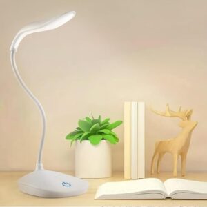 Rechargeable LED Table Lamp for Study, 5W Dimmable Desk Lamp with Adjustable Brightness | USB Charging Portable Study Light | Eye-Care Reading Lamp for Students, Office & Bedroom (White, Pack of 1)